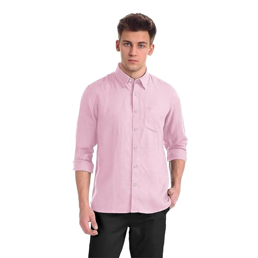 Men Cotton Plain Pink Shirt