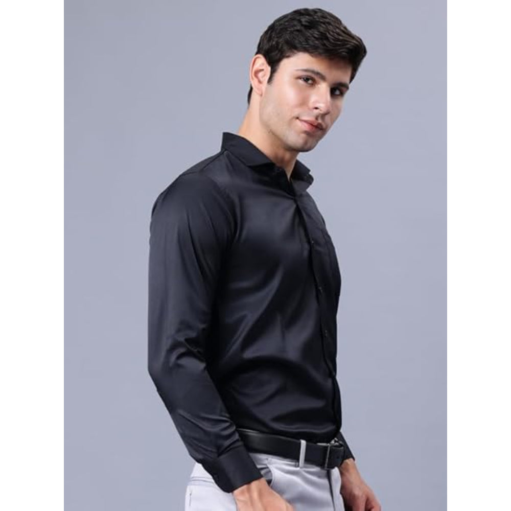 Men Satin Formal Black Shirts