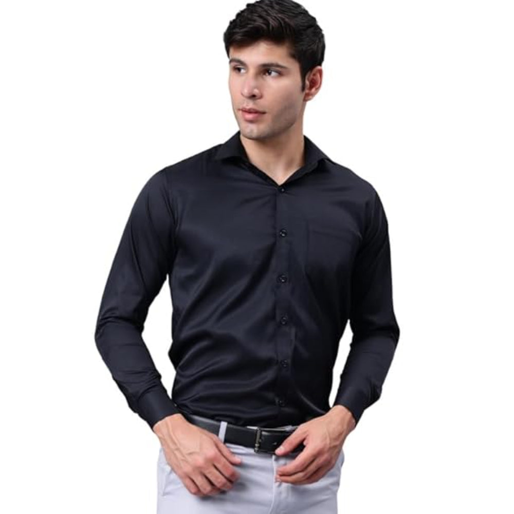 Men Satin Formal Black Shirts