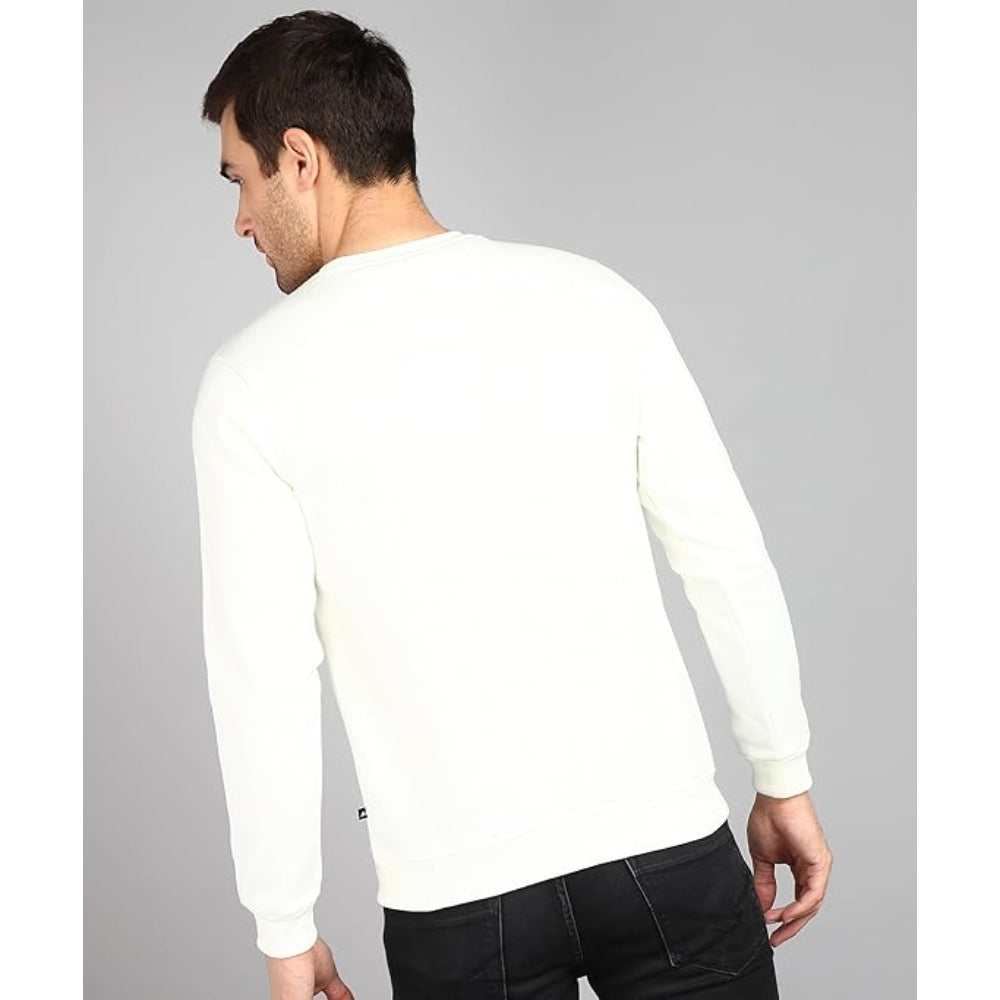 Men Round Neck Off White Sweatshirt