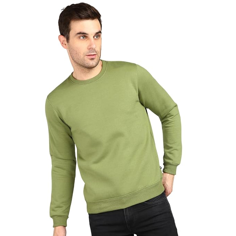 Men Round Neck Olive Sweatshirt