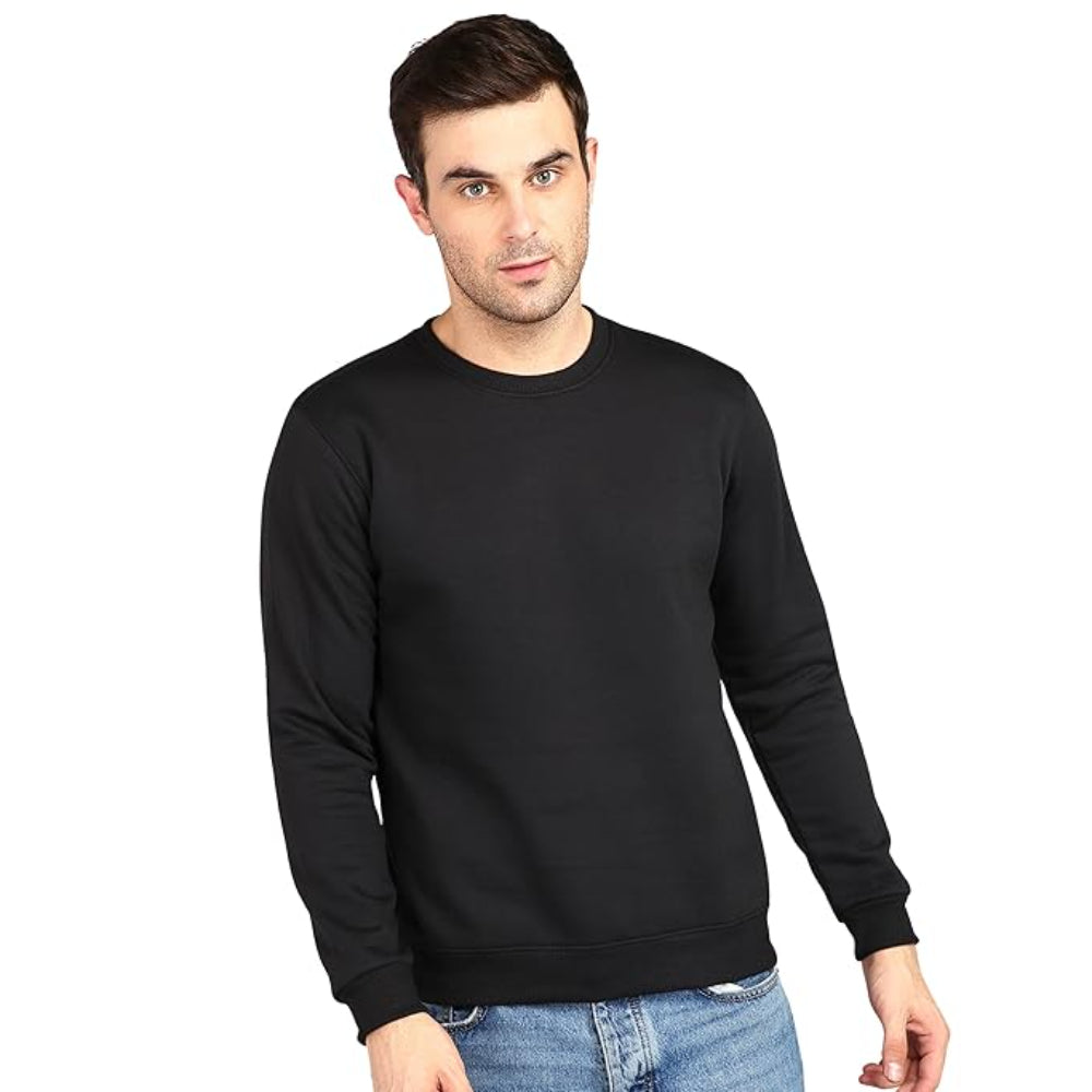 Men Round Neck Jet Black Sweatshirt