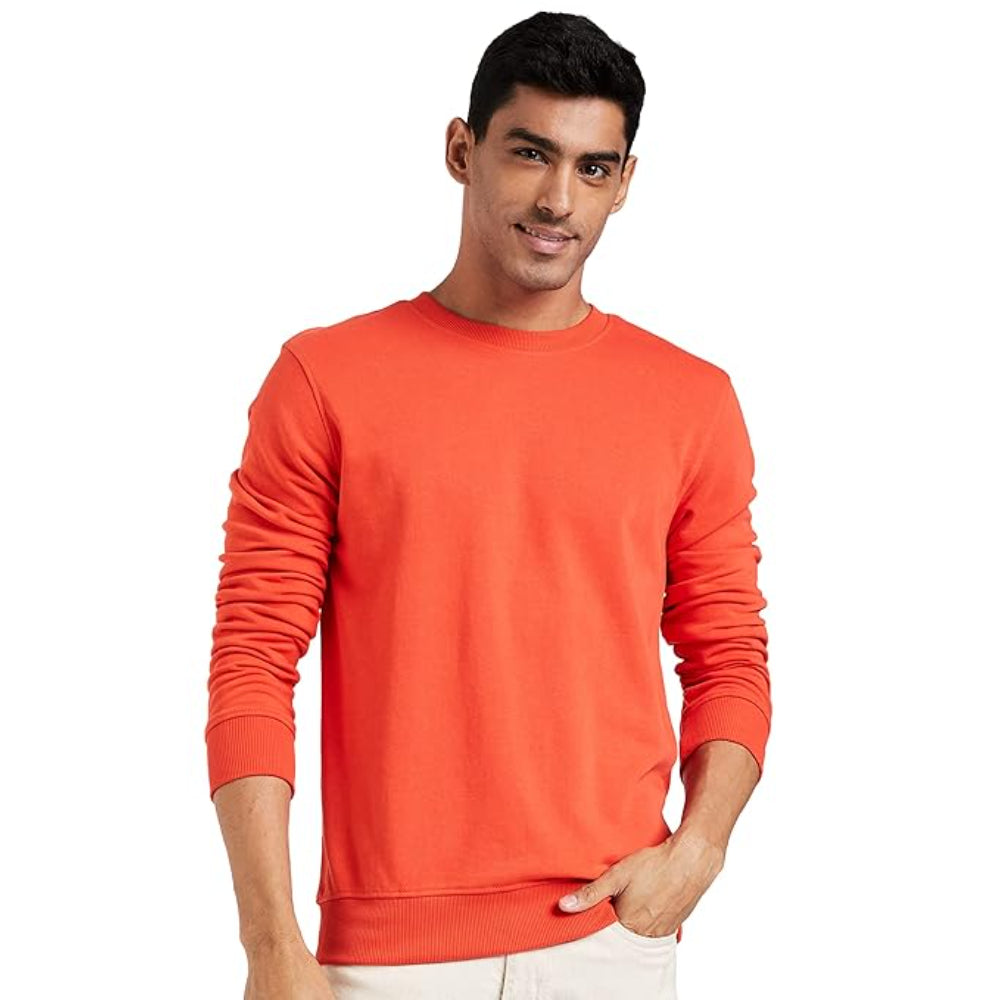 Men Plain Light Orange Sweatshirt