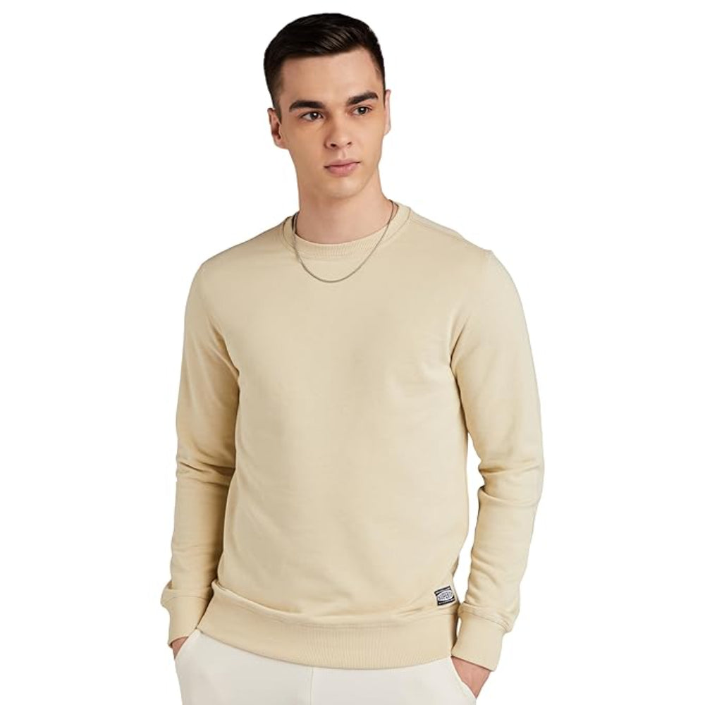 Men Plain Beige Sweatshirt