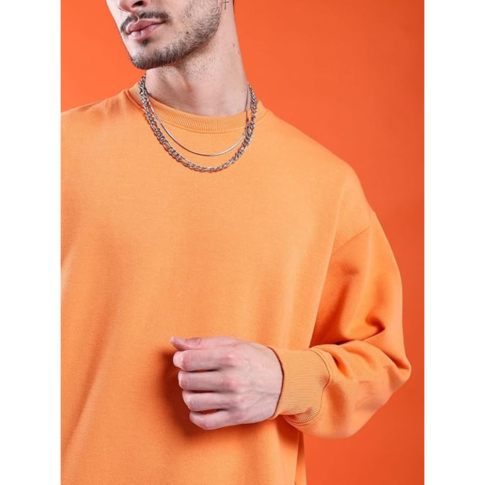 Men Round Neck Light Orange Sweatshirt