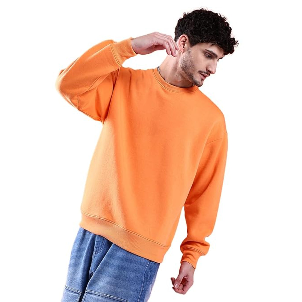 Men Round Neck Light Orange Sweatshirt