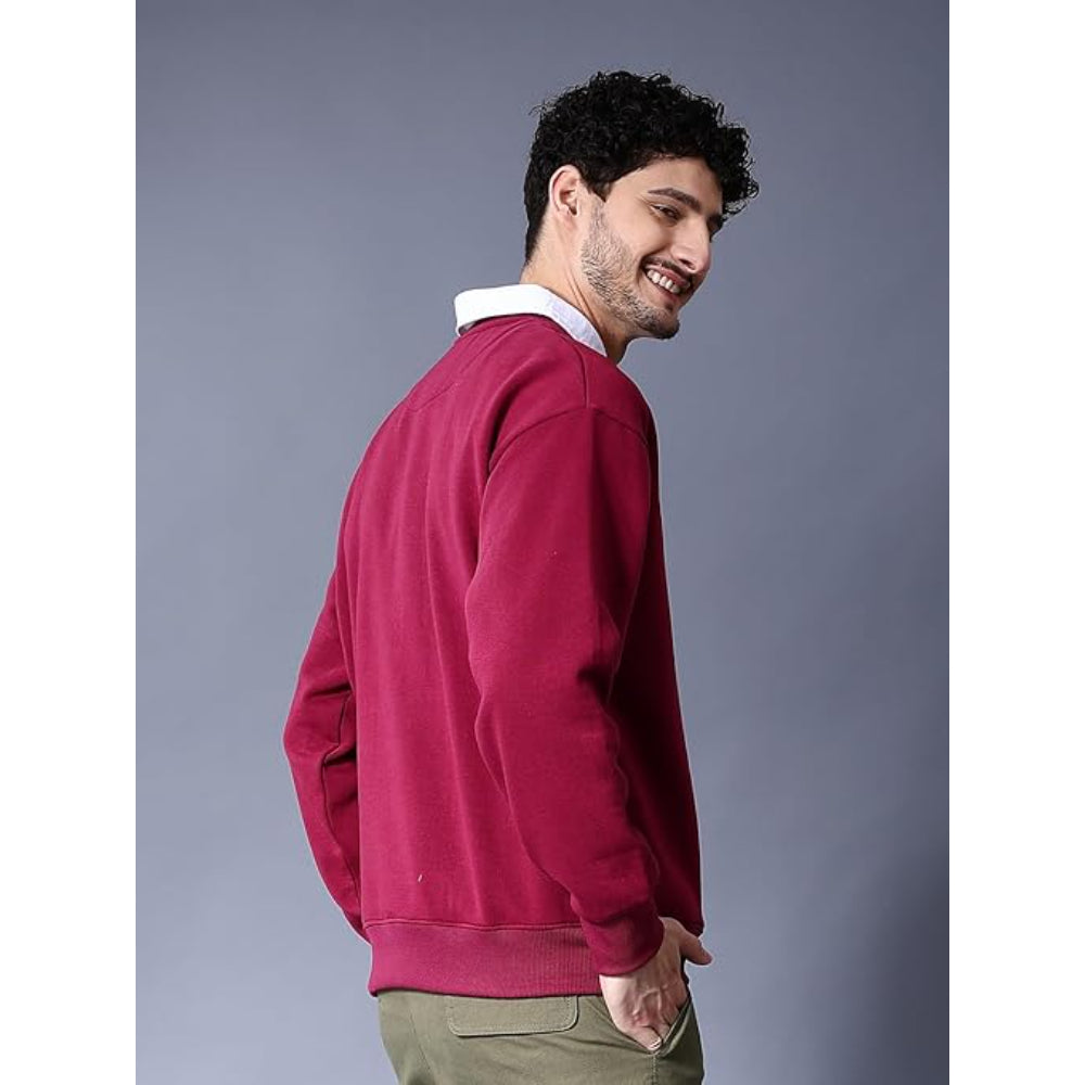 Men Round Neck Wine Sweatshirt