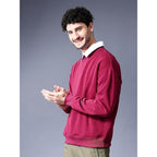 Men Round Neck Wine Sweatshirt