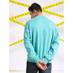Men Round Neck Sky Blue Sweatshirt
