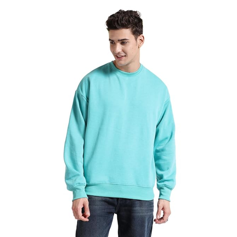 Men Round Neck Sky Blue Sweatshirt