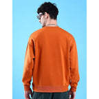 Men Round Neck Dark Orange Sweatshirt