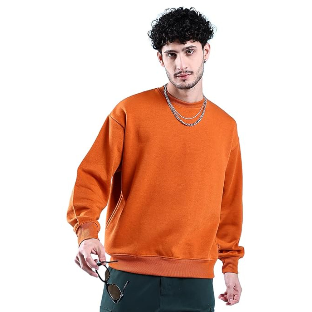 Men Round Neck Dark Orange Sweatshirt