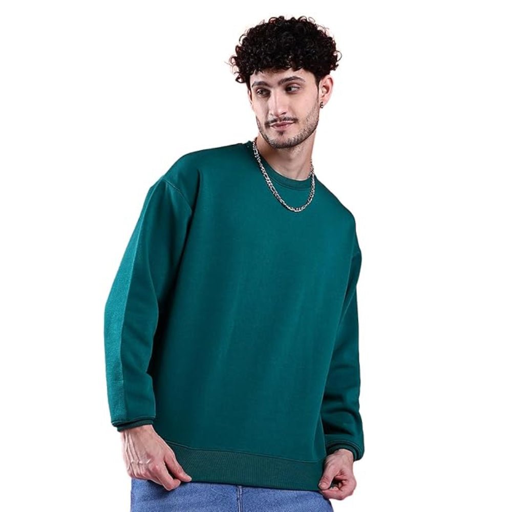 Men Round Neck Dark Green Sweatshirt