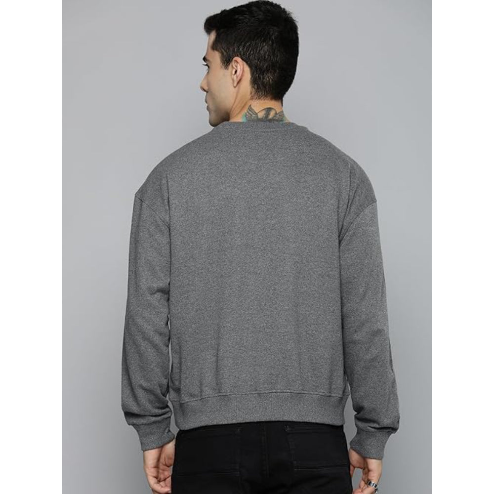 Men Regular Fit Black Melange Sweatshirt