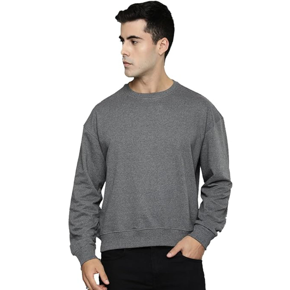 Men Regular Fit Black Melange Sweatshirt