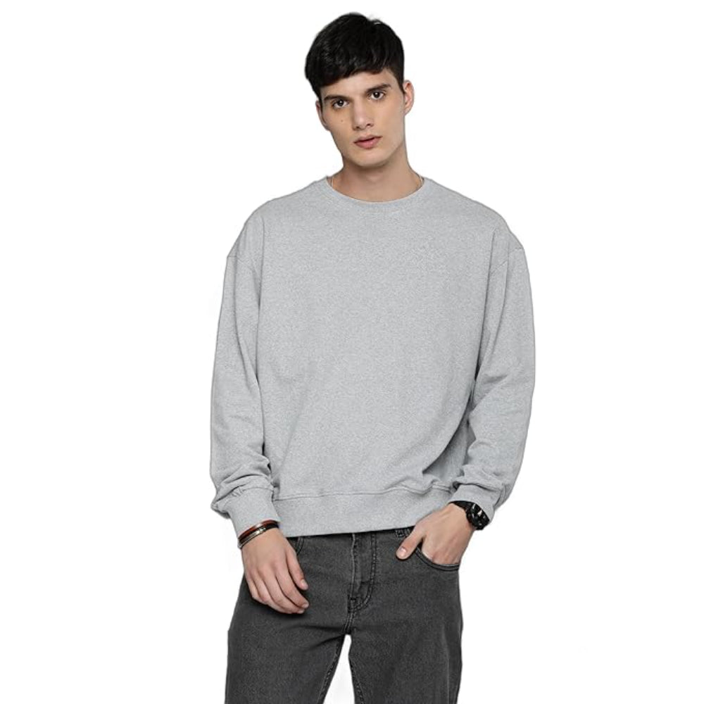 Men Regular Fit Grey Melange Sweatshirt