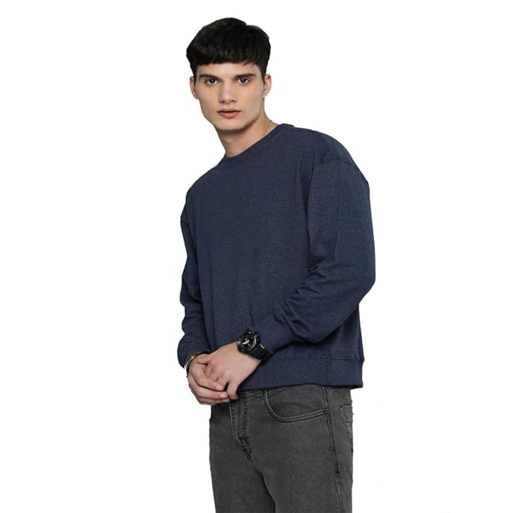 Men Regular Fit Navy Melange Sweatshirt