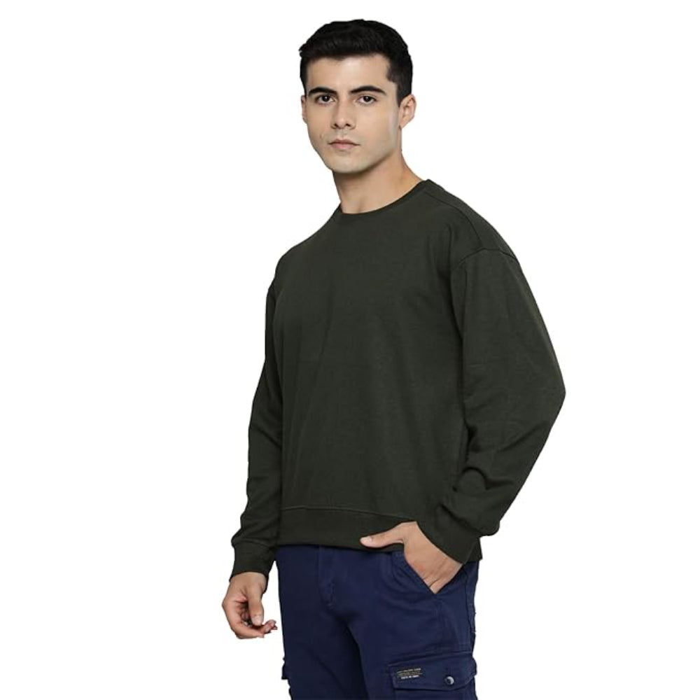 Men Regular Fit Olive Green Sweatshirt