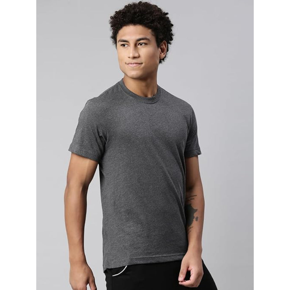 Men Regular Fit Grey Melange T-Shirt