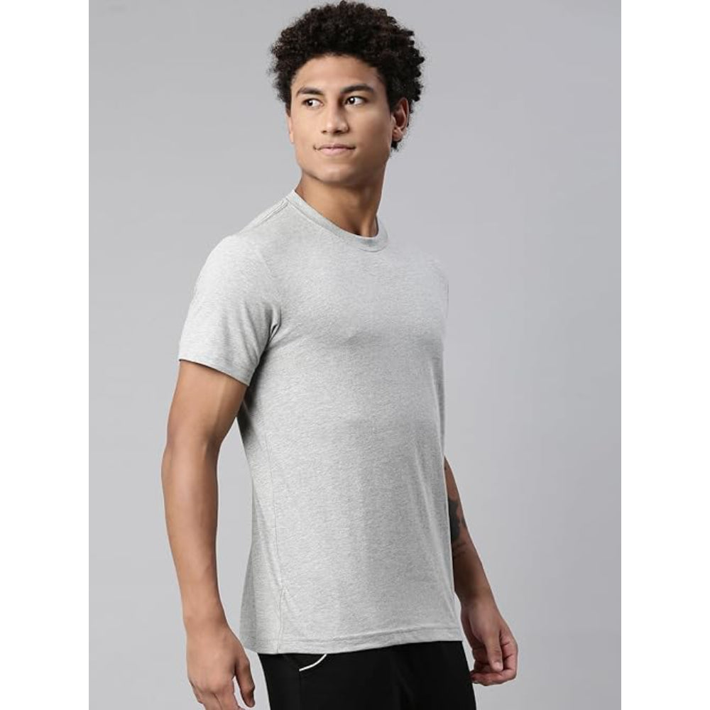 Men Regular Fit Light Grey Melange T-Shirt