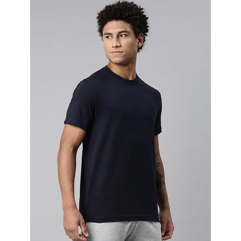 Men Regular Fit Navy Blue T-Shirt