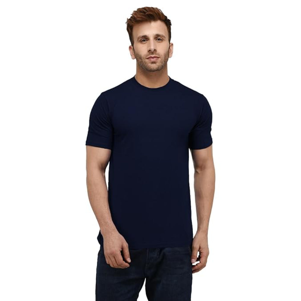 Men Plain Cotton Dark Blue T-Shirt