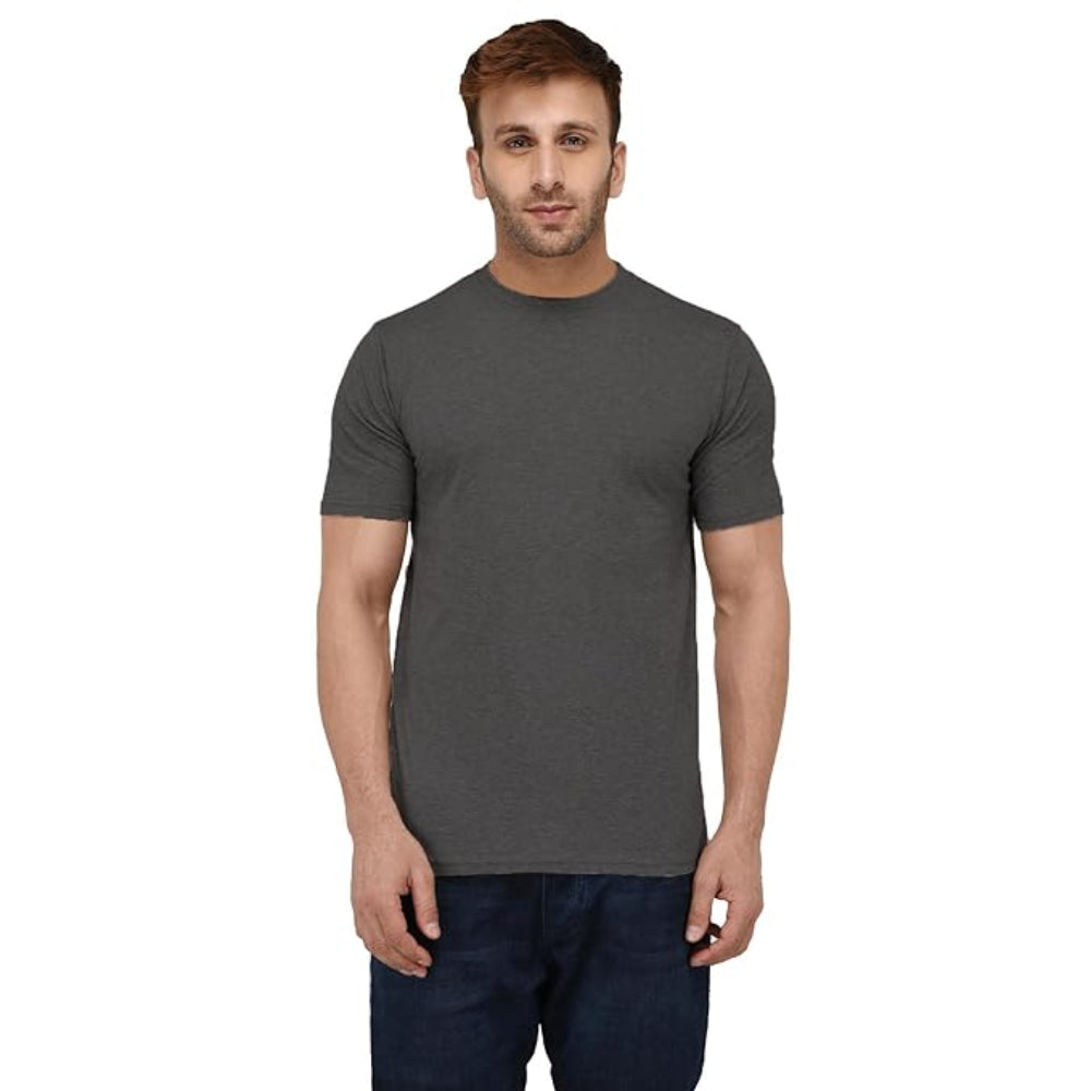 Men Plain Cotton Dark Grey T-Shirt