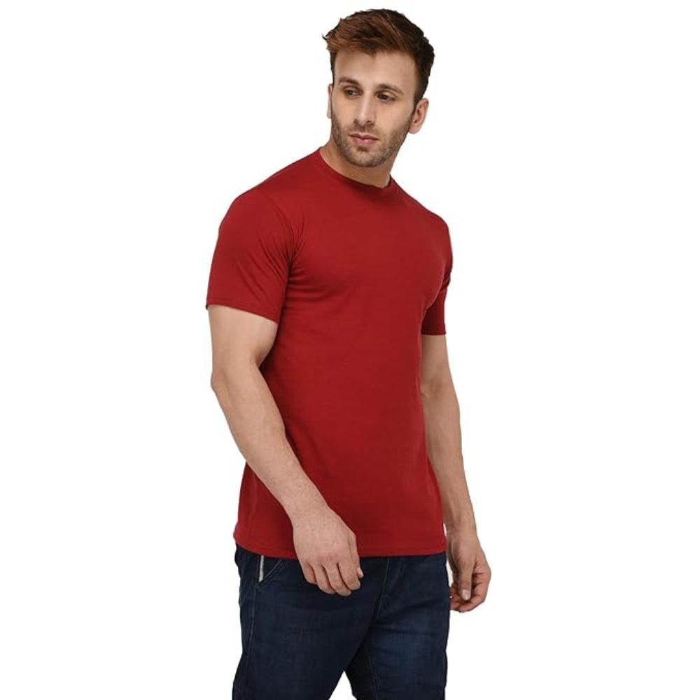 Men Plain Cotton Maroon T-Shirt