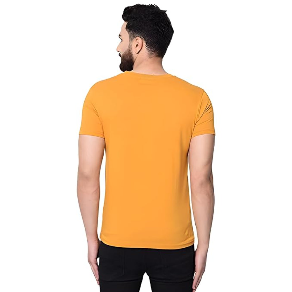 Men Plain Cotton Yellow T-Shirt