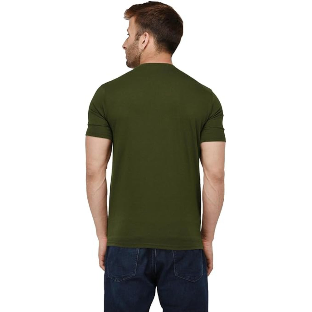 Men Plain Cotton Olive Green T-Shirt