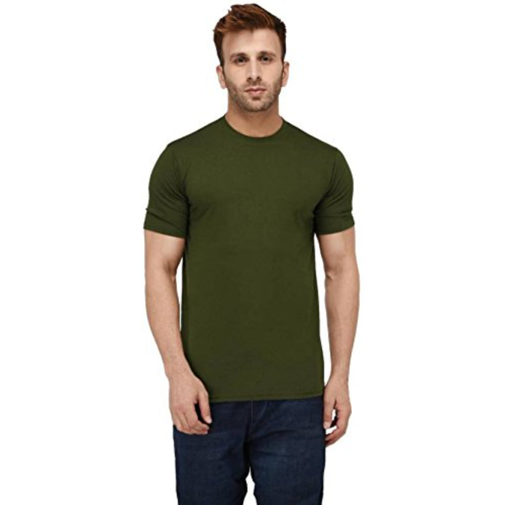 Men Plain Cotton Olive Green T-Shirt