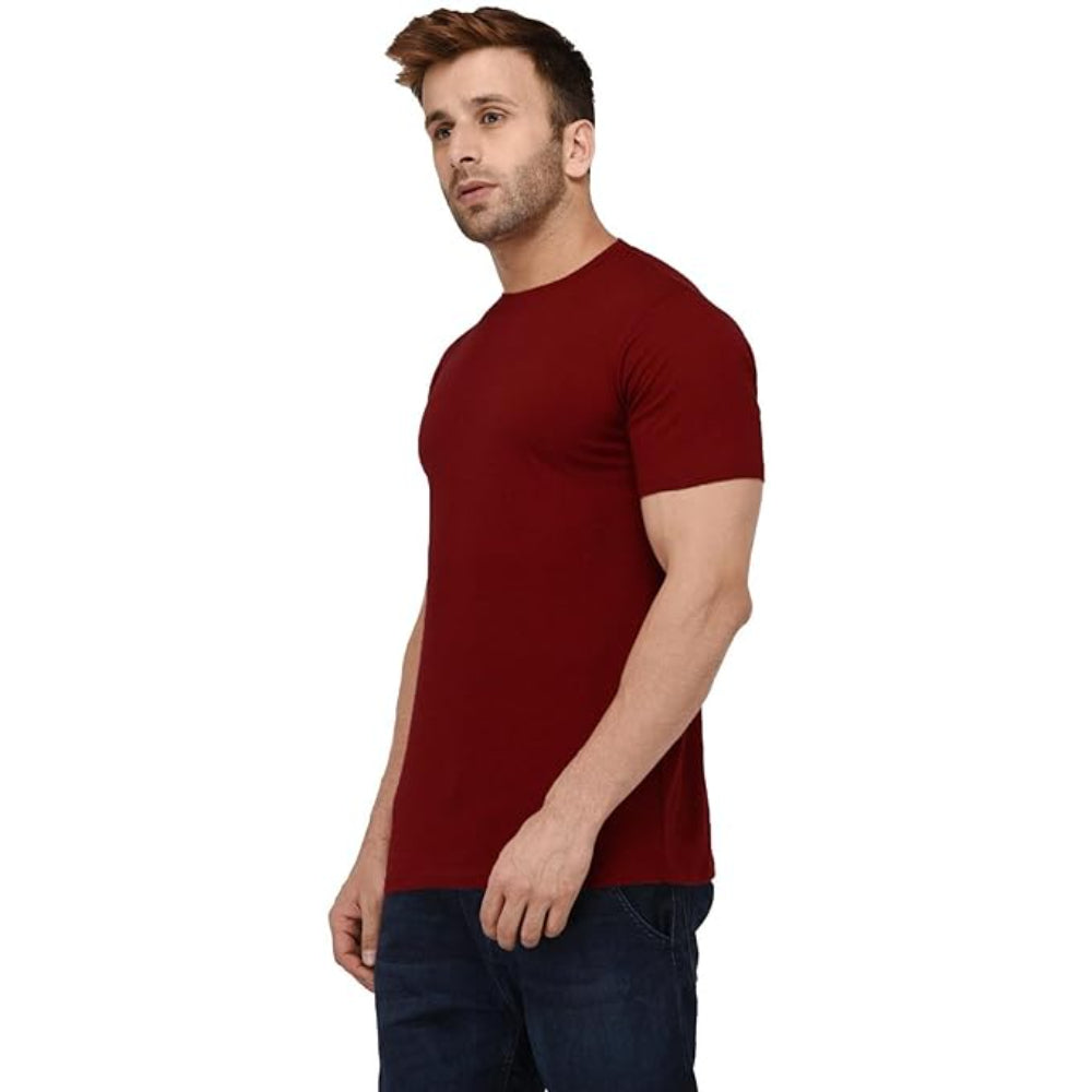 Men Plain Cotton Rust Red T-Shirt