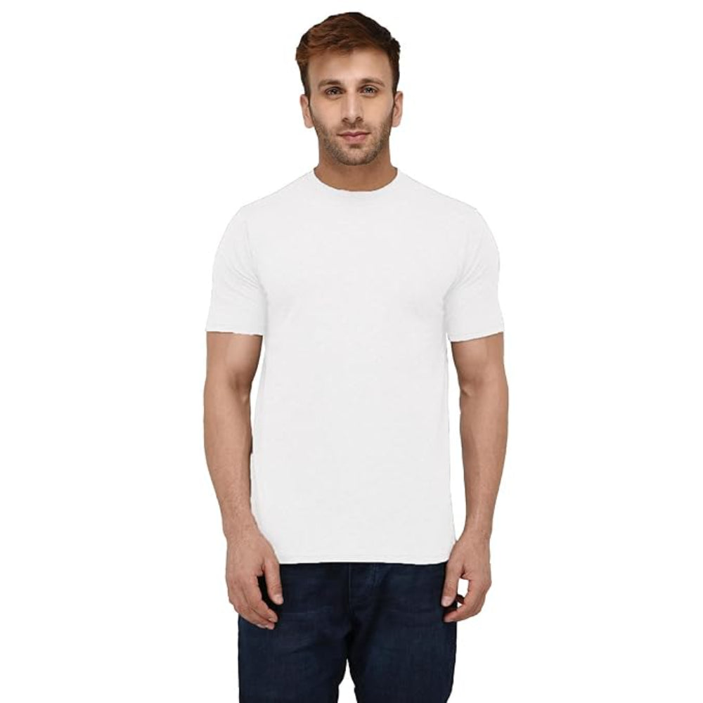 Men Plain Cotton White T-Shirt
