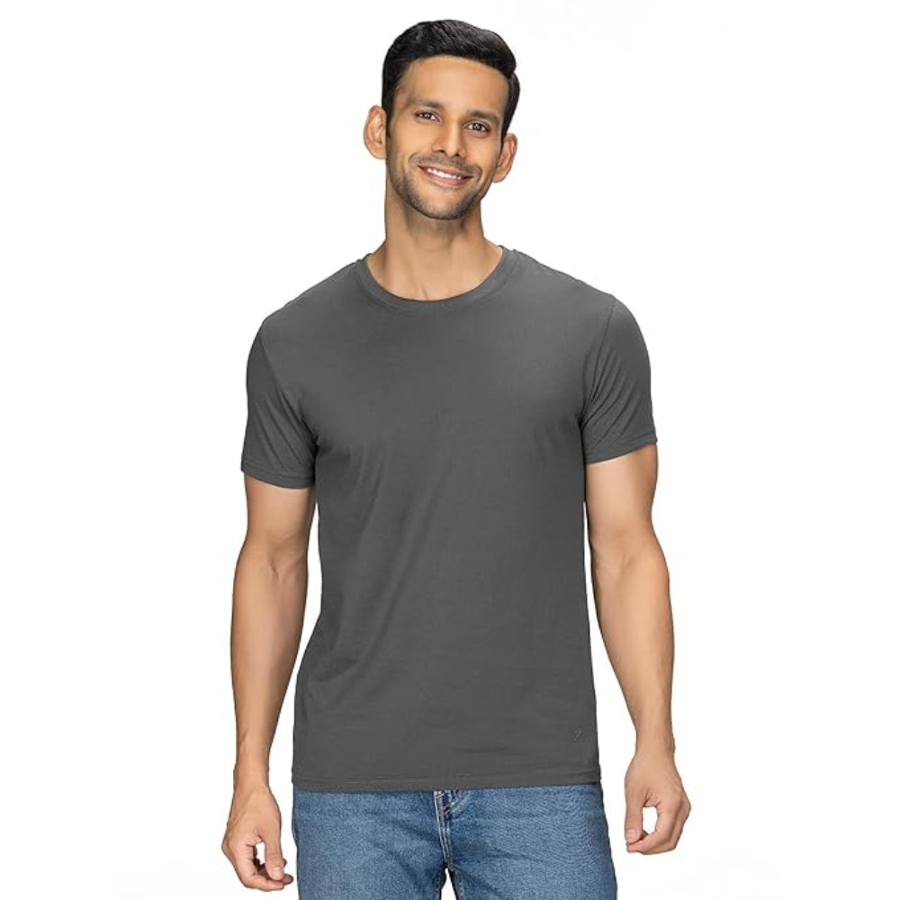 Men Regular Fit Dark Grey T-Shirt