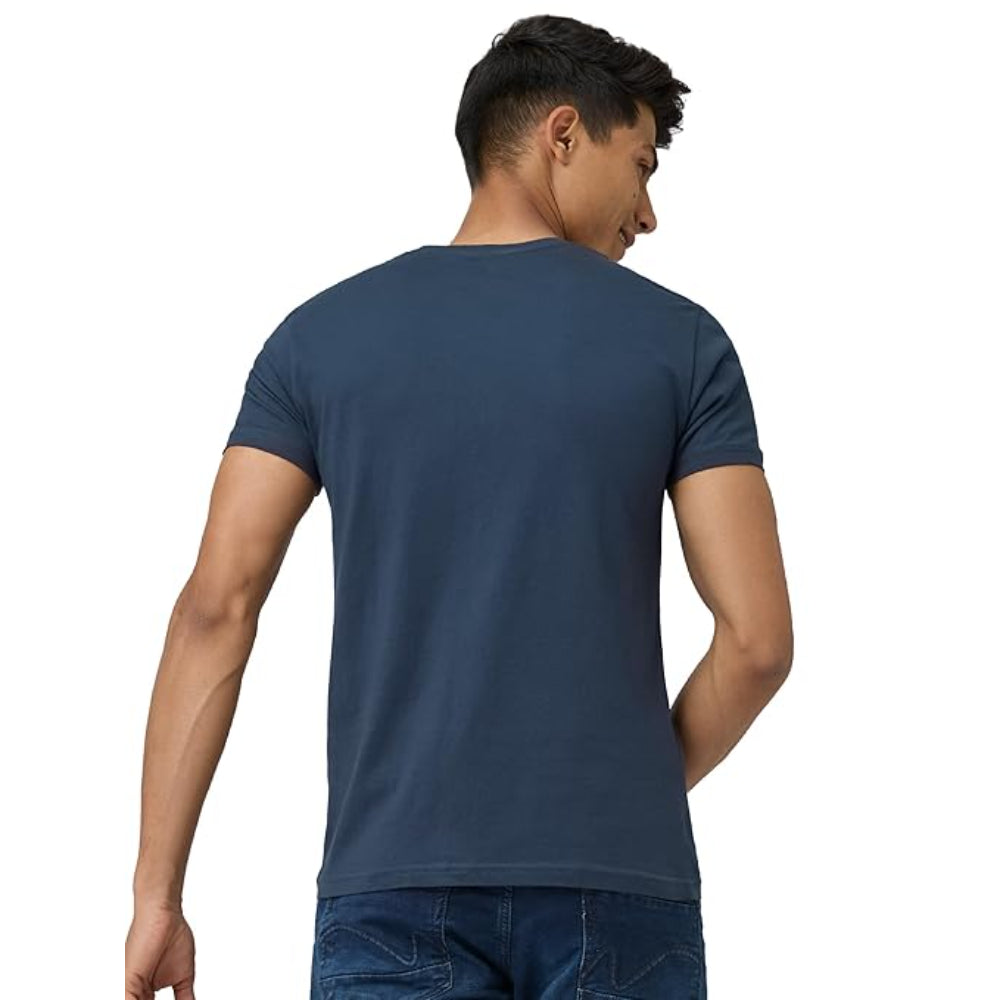 Men Regular Fit Blue T-Shirt