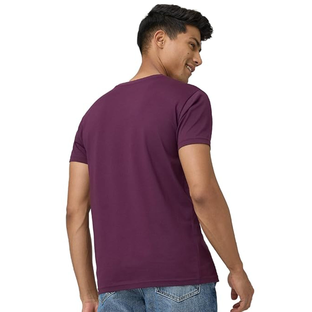 Men Regular Fit Plum Red T-Shirt