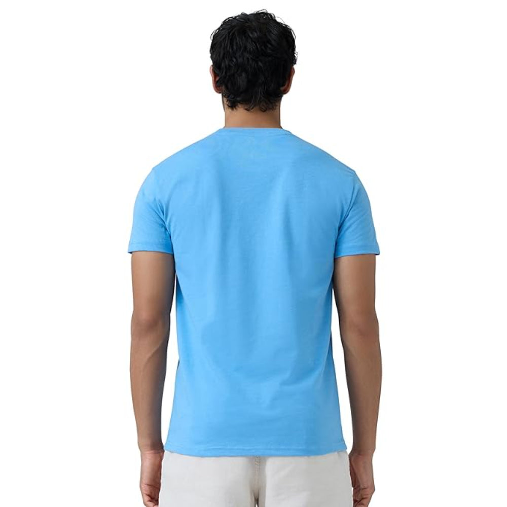 Men Regular Fit Azure Blue T-Shirt