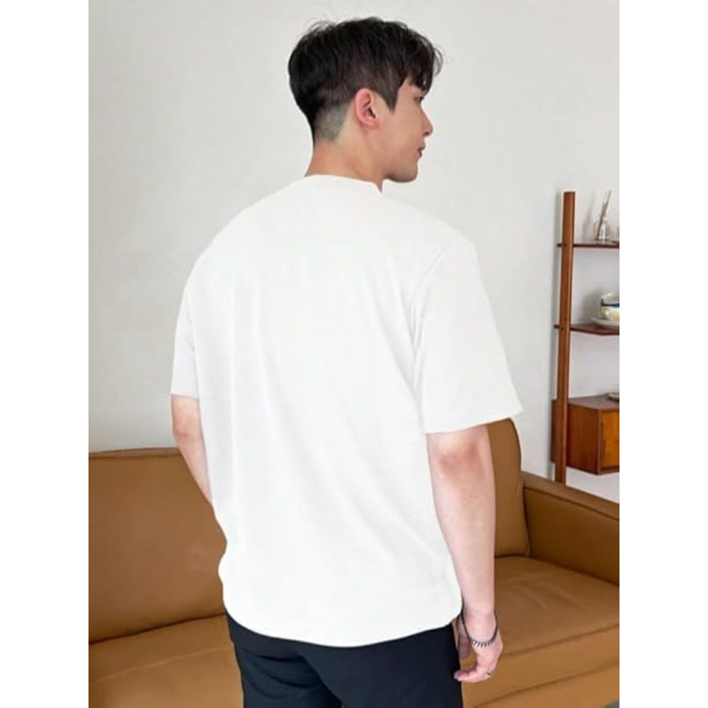 Men Round Neck White T-Shirt