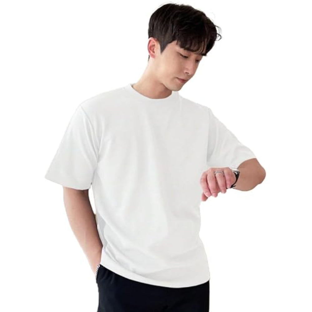 Men Round Neck White T-Shirt