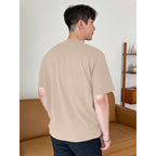 Men Round Neck Beige T-Shirt