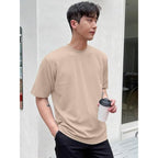 Men Round Neck Beige T-Shirt
