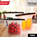 Eco-Friendly Food Storage: Reusable Silicone Bags (3-Pack) - Leakproof & Safe