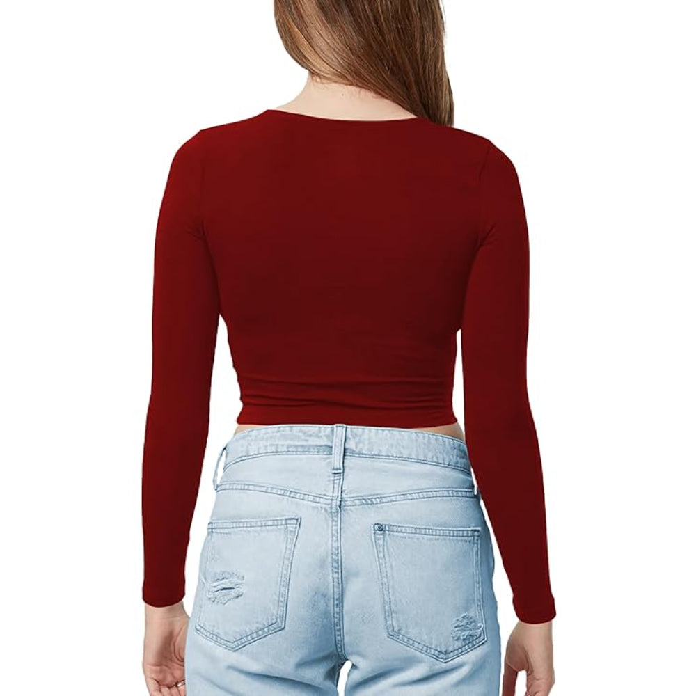 Women Cotton Boat Neck Maroon Top