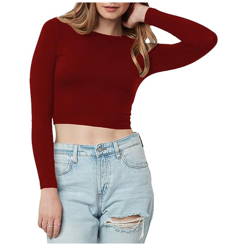 Women Cotton Boat Neck Maroon Top