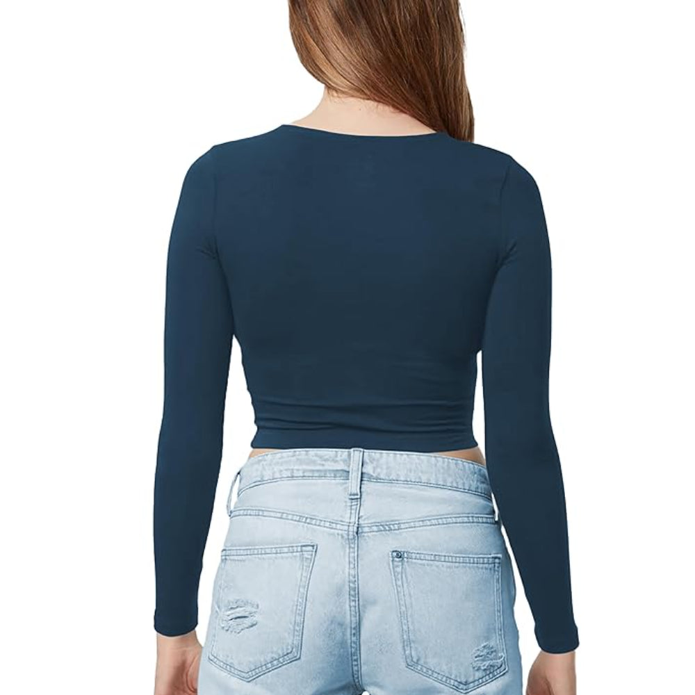 Women Cotton Boat Neck Navy Top