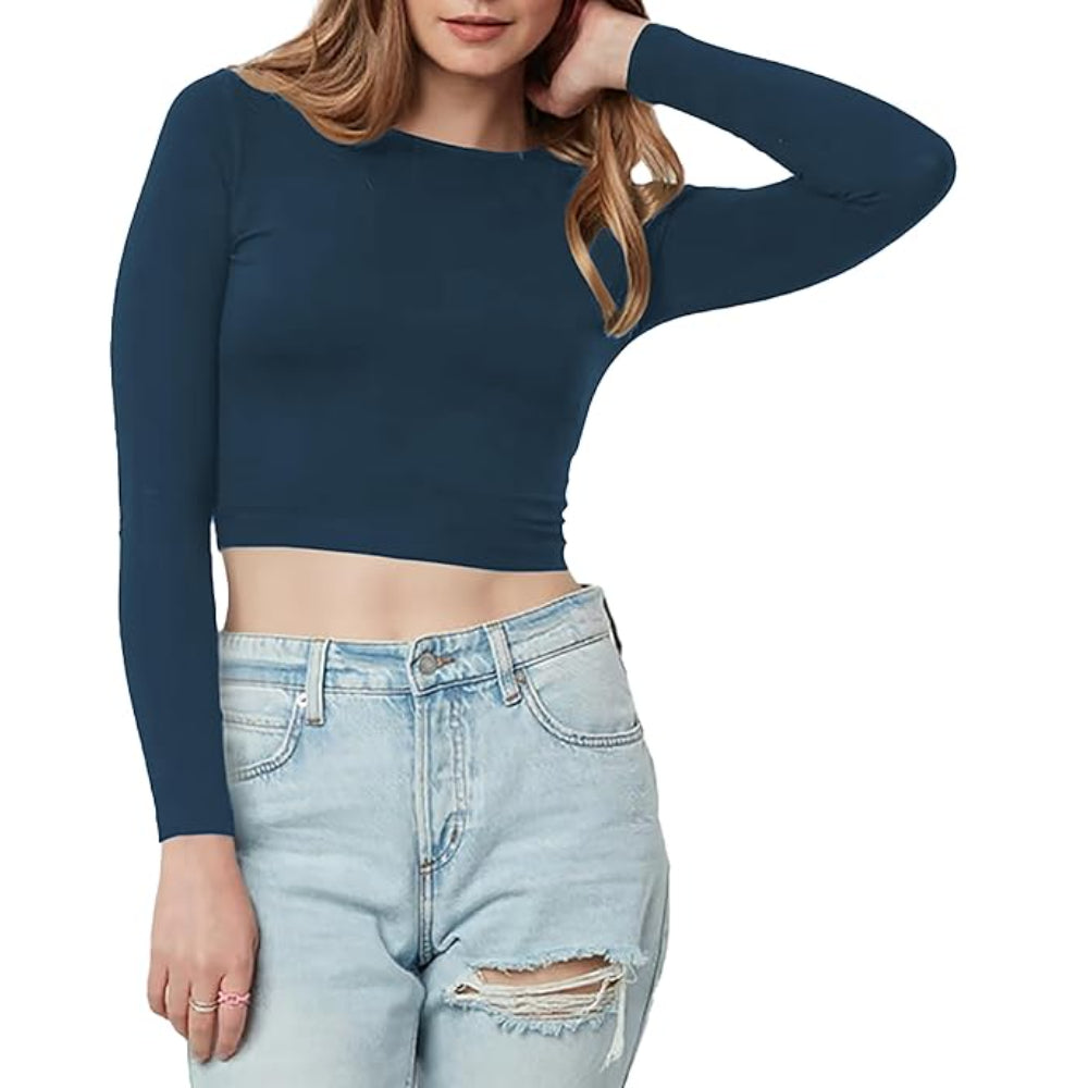 Women Cotton Boat Neck Navy Top