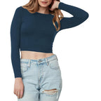 Women Cotton Boat Neck Navy Top