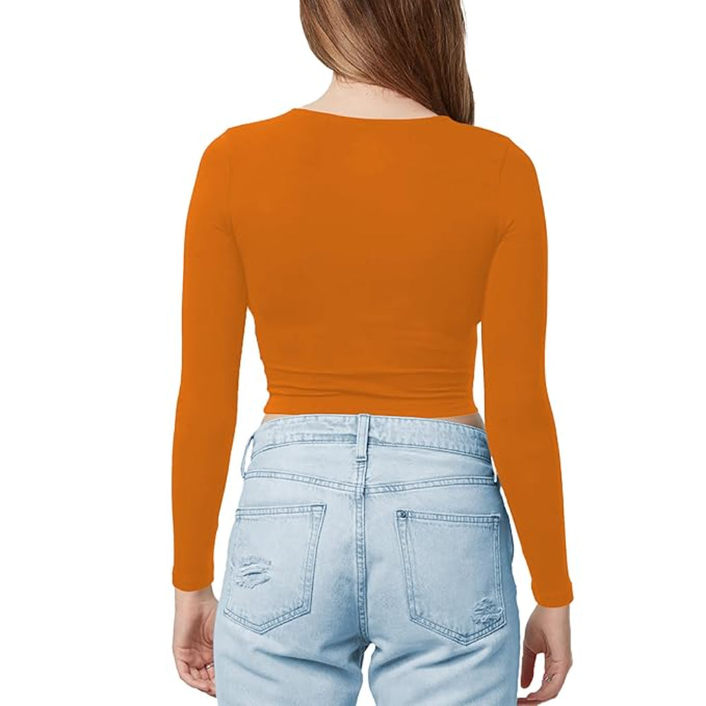Women Cotton Boat Neck Orange Top