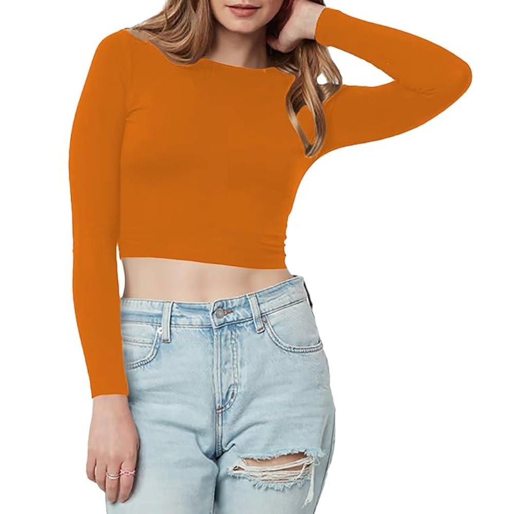 Women Cotton Boat Neck Orange Top