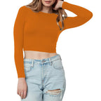 Women Cotton Boat Neck Orange Top